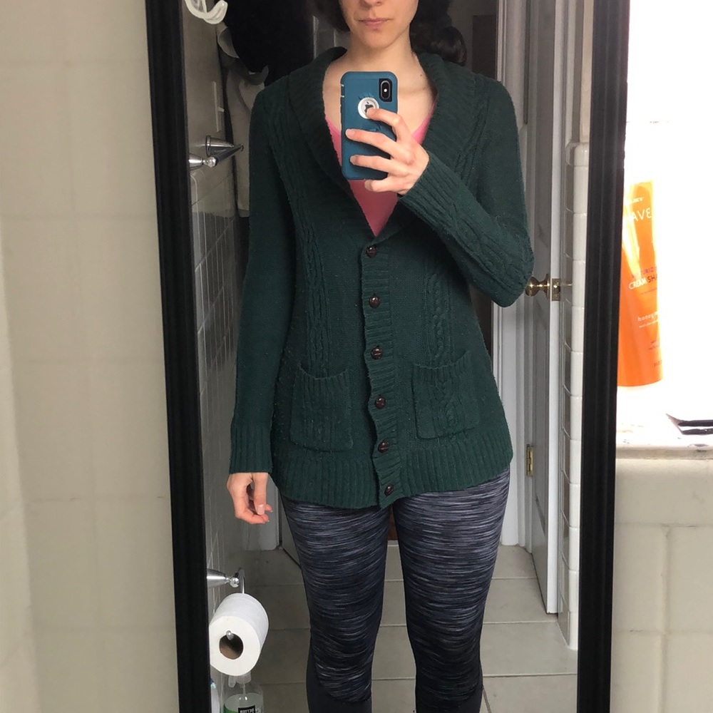 Cozy Green Cable Cardigan Sweater
